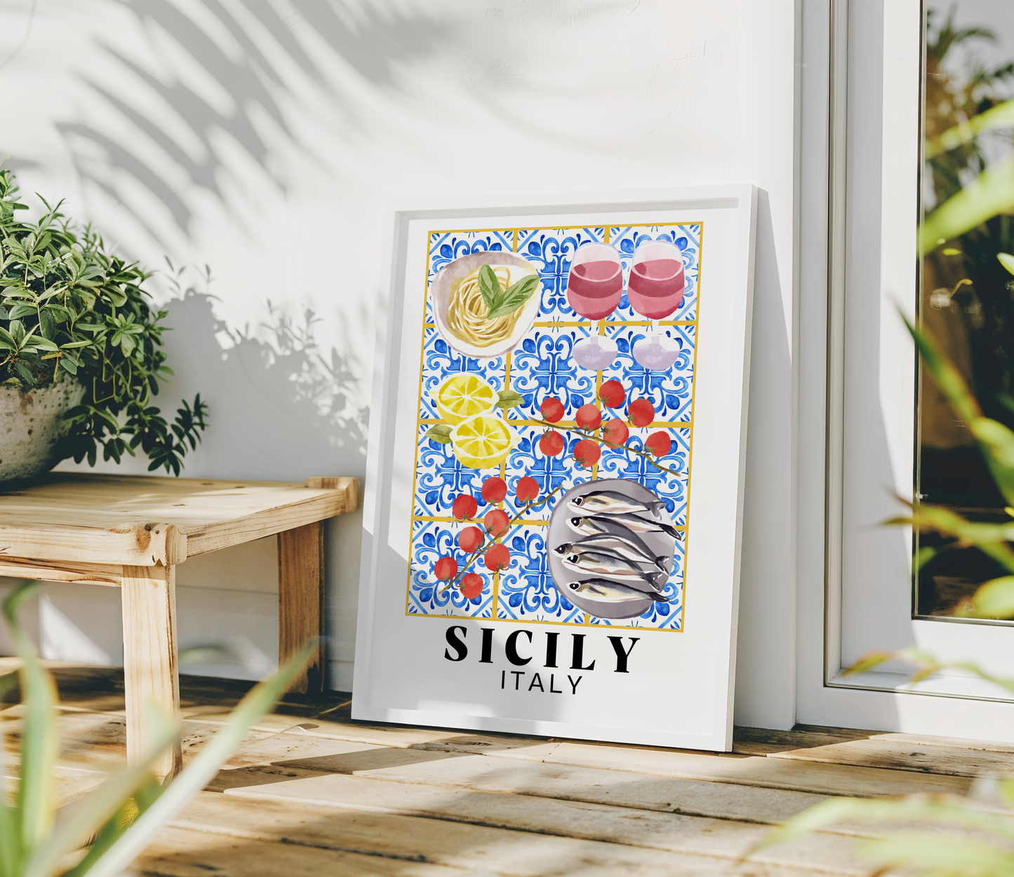 Sicily Italy Table of Food and Wine Print