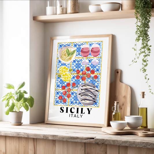 Sicily Italy Table of Food and Wine Print