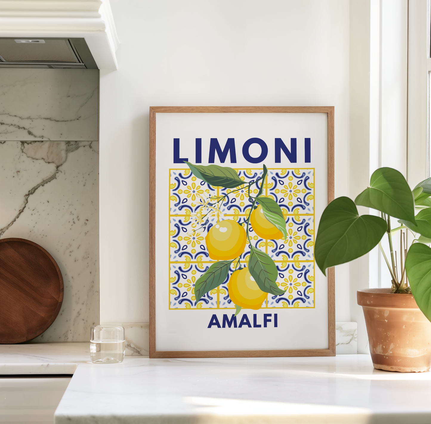 Limoni Amalfi Lemon Branch on Mosaic Tiles Poster Print