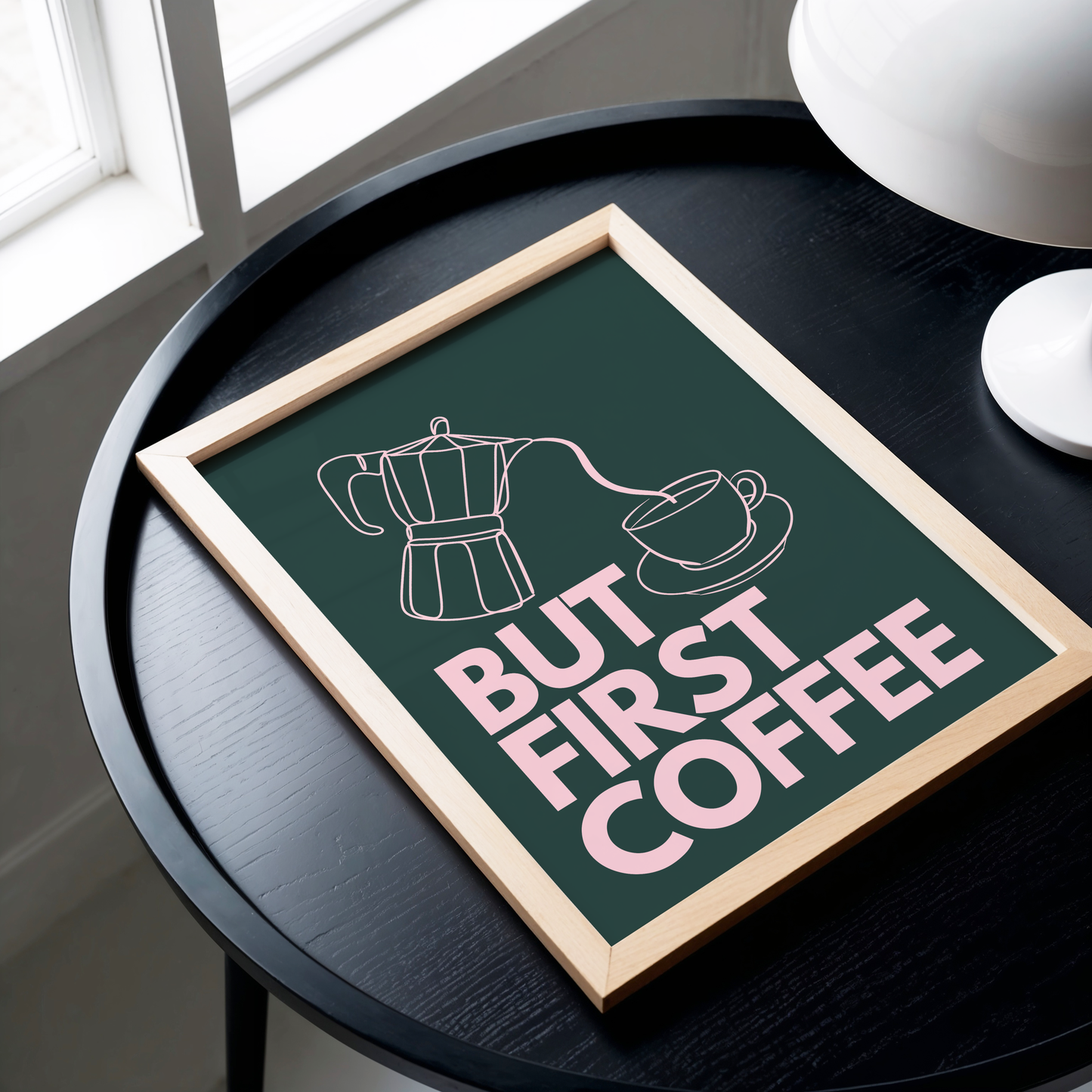 But First Coffee Print (Dark Green and Pink)