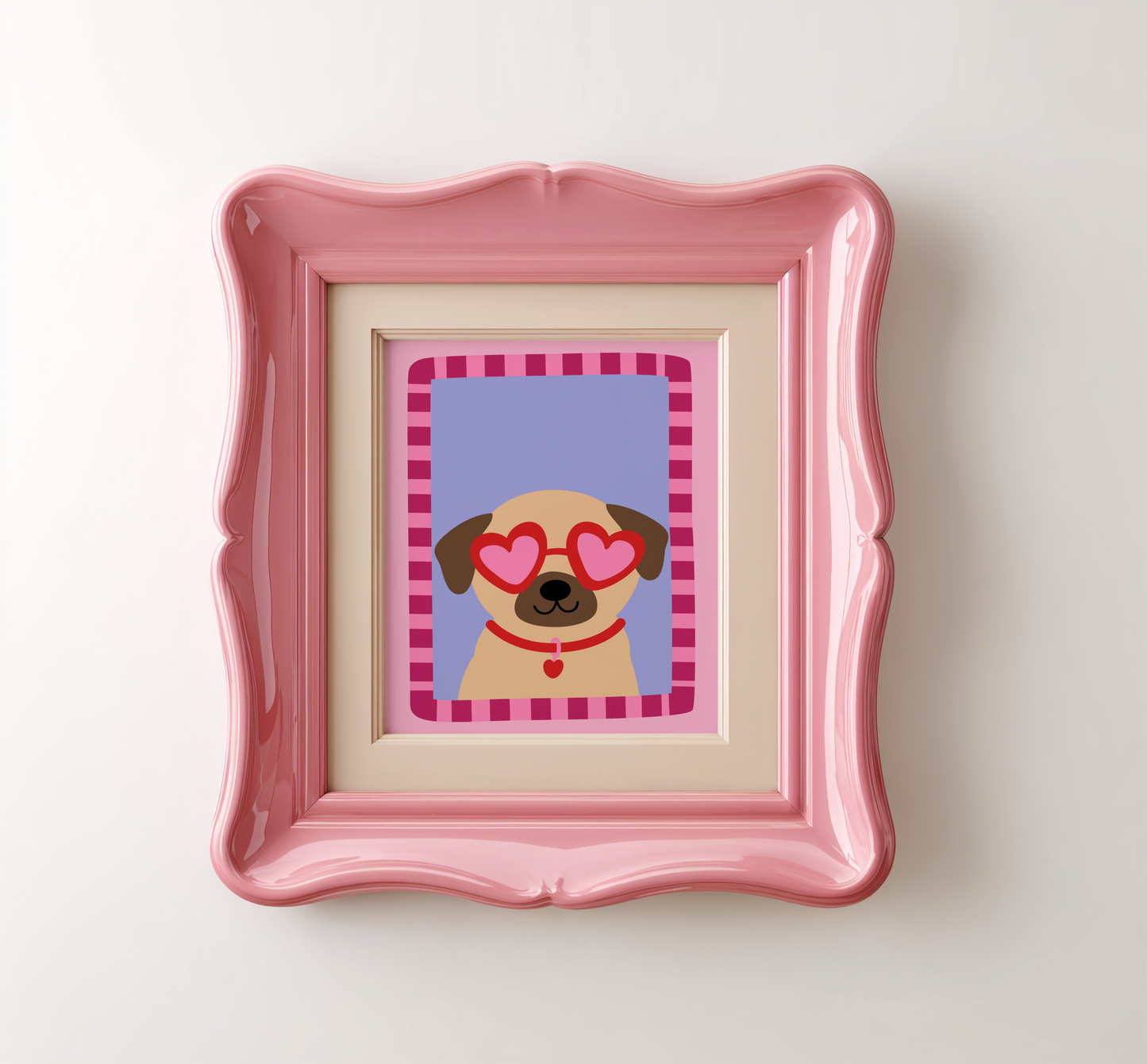 Pug with Love Heart Sunglasses Poster Print