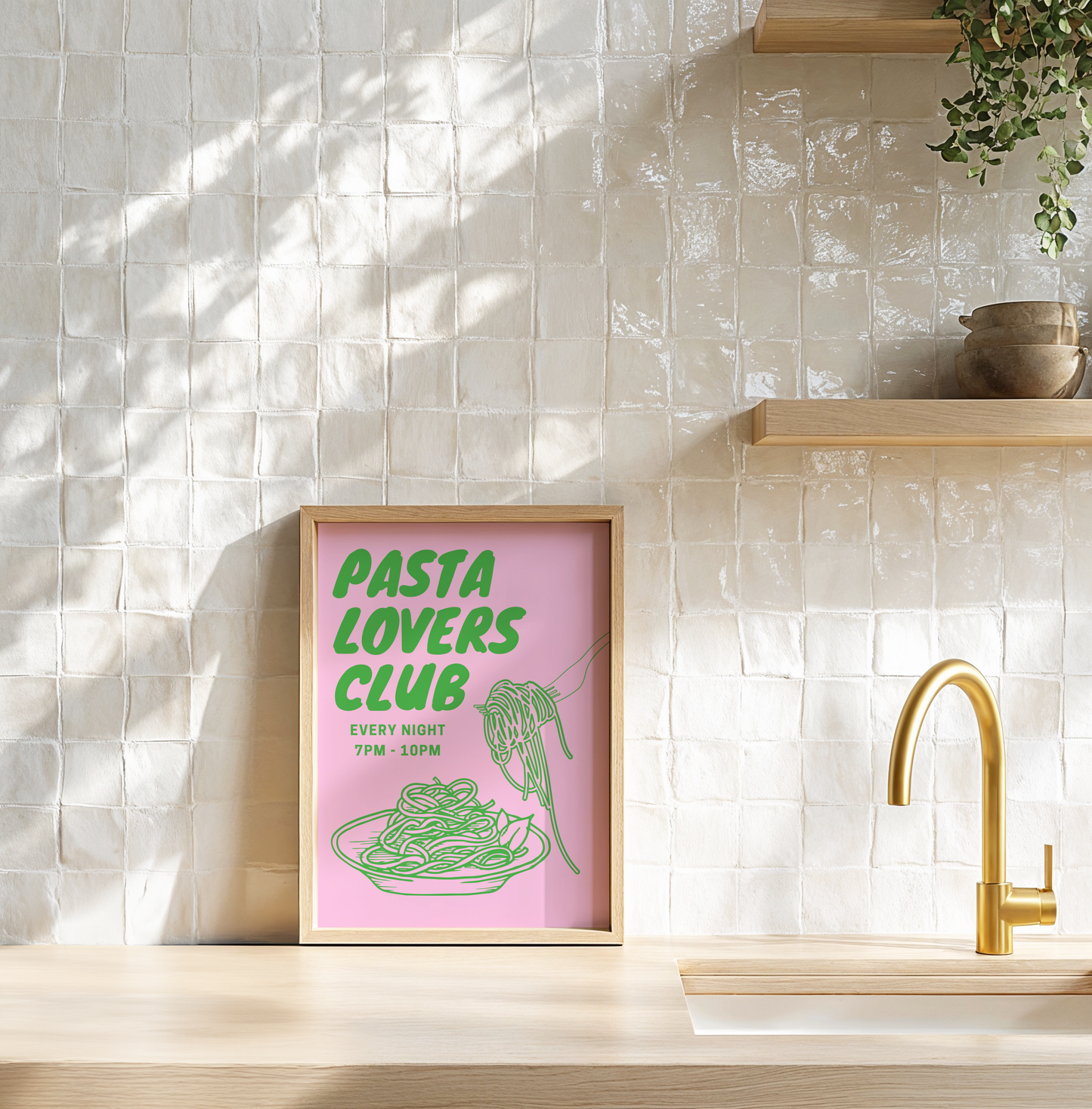 Pasta Lovers Club Print (Green and Pink)