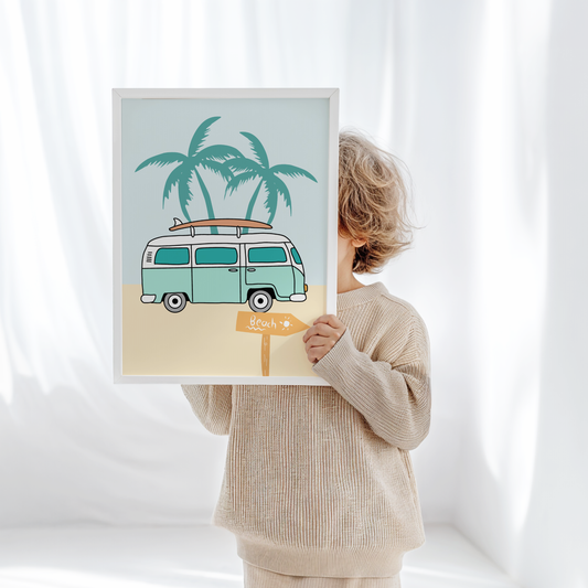 Kombi Van Beach Day Print