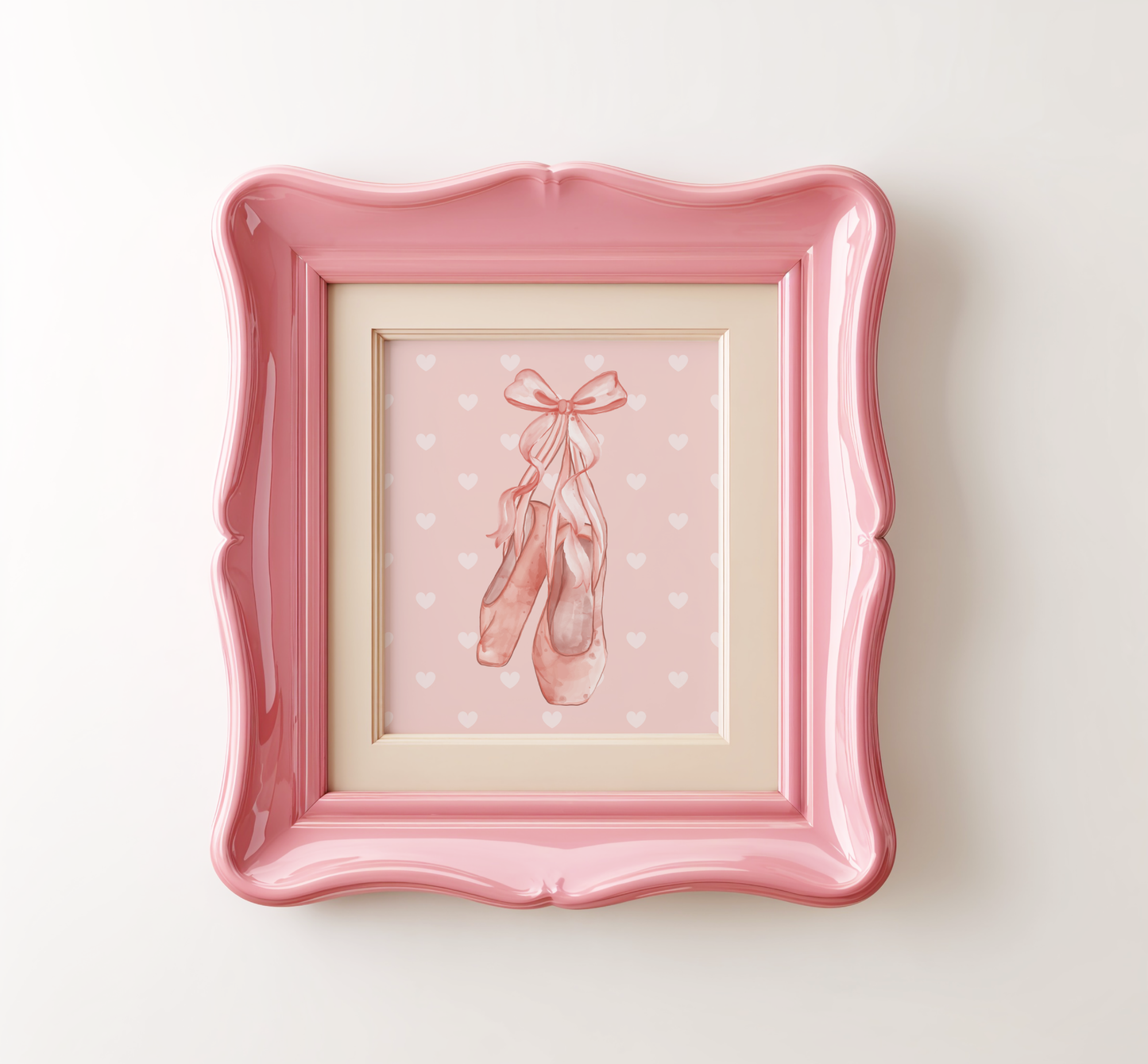 Pink Ballet Slippers and Love Hearts Print