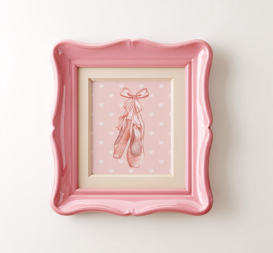 Pink Ballet Slippers and Love Hearts Print