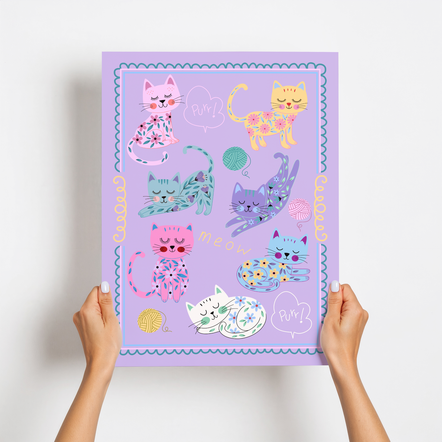 Sleepy Flower Cats Poster Print