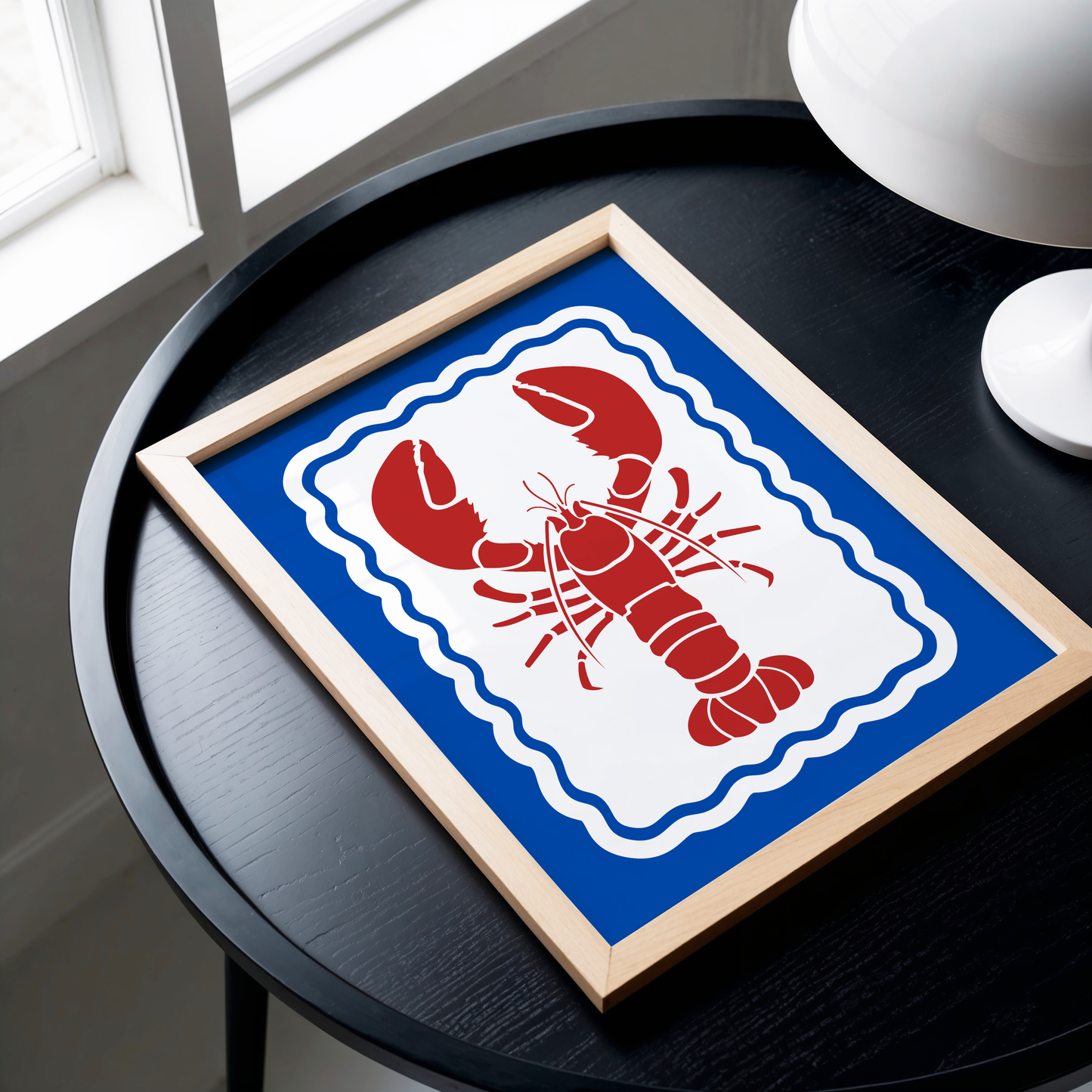 Red Lobster Poster Print (Blue Background)