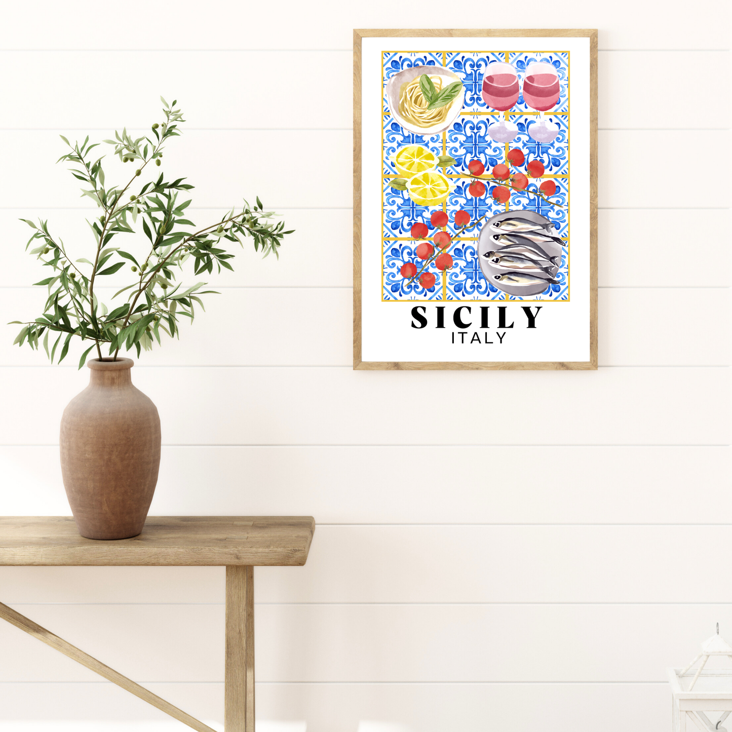 Sicily Italy Table of Food and Wine Print