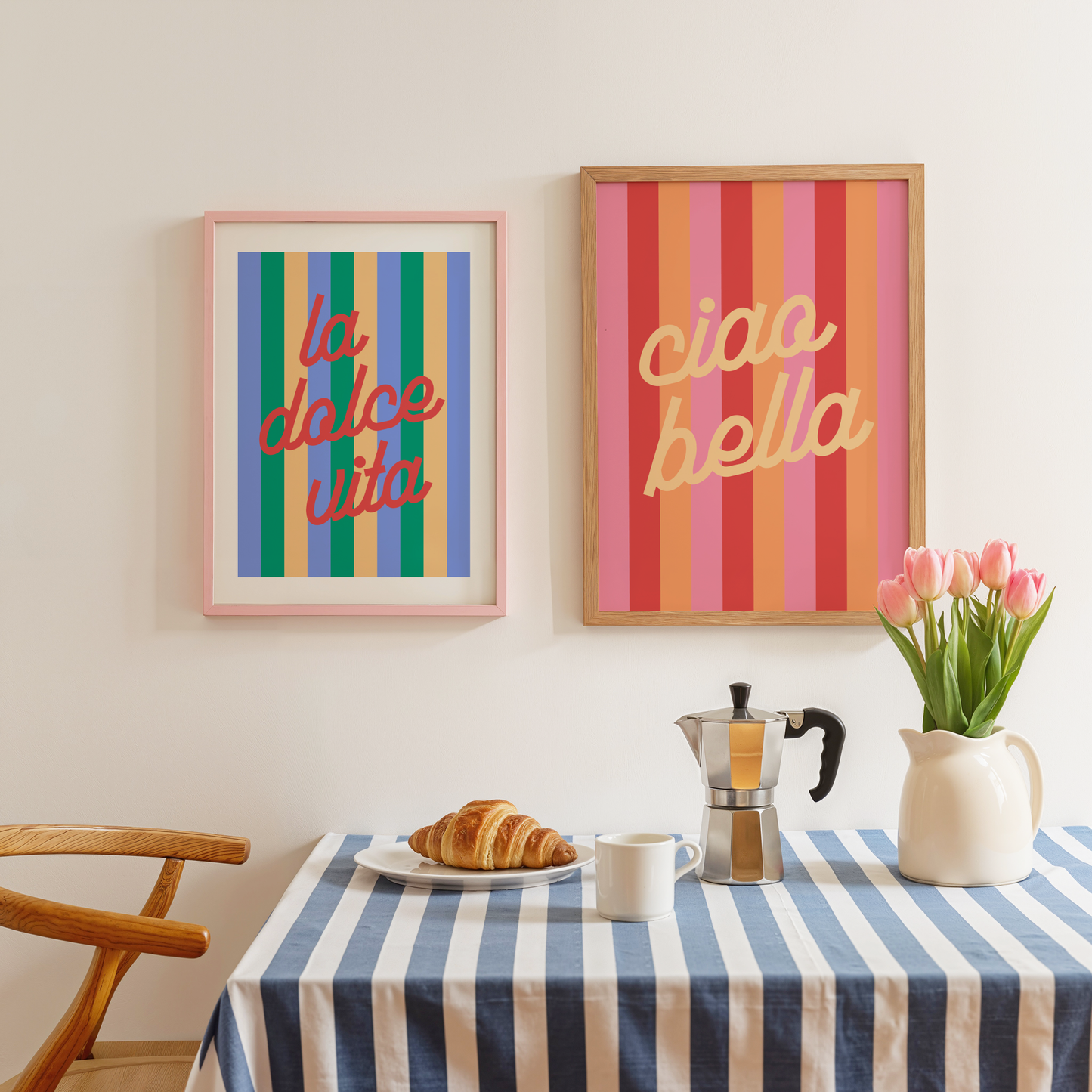 Ciao Bella on Striped Background Poster Print