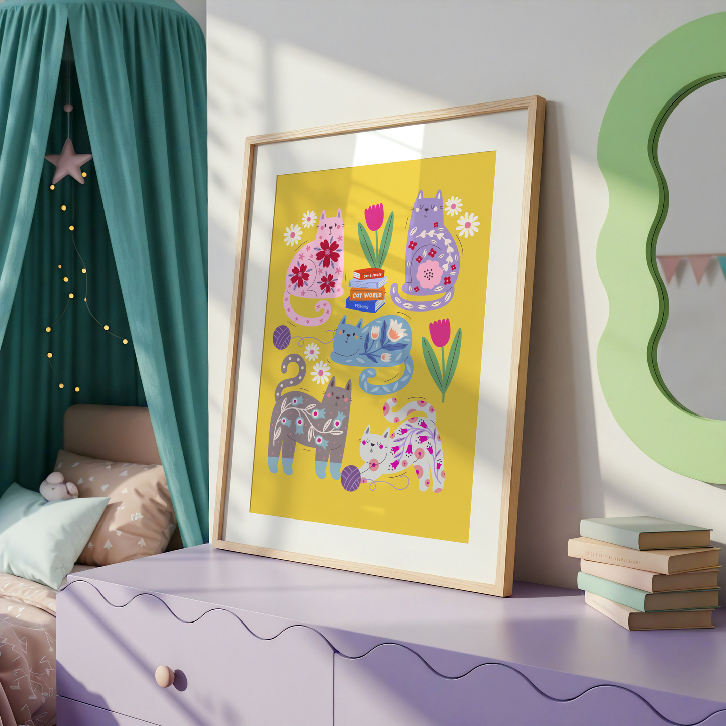 Floral Cat Poster Print