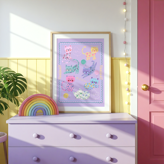 Sleepy Flower Cats Poster Print