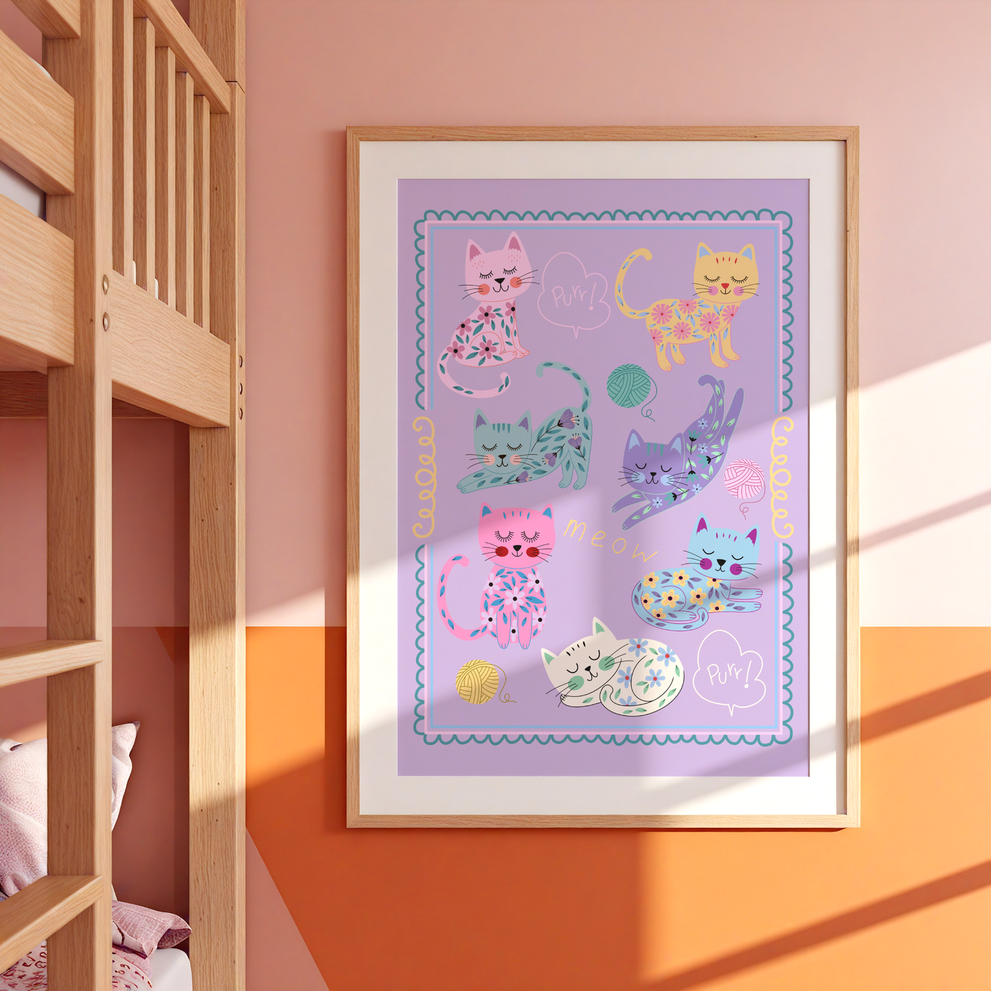 Sleepy Flower Cats Poster Print