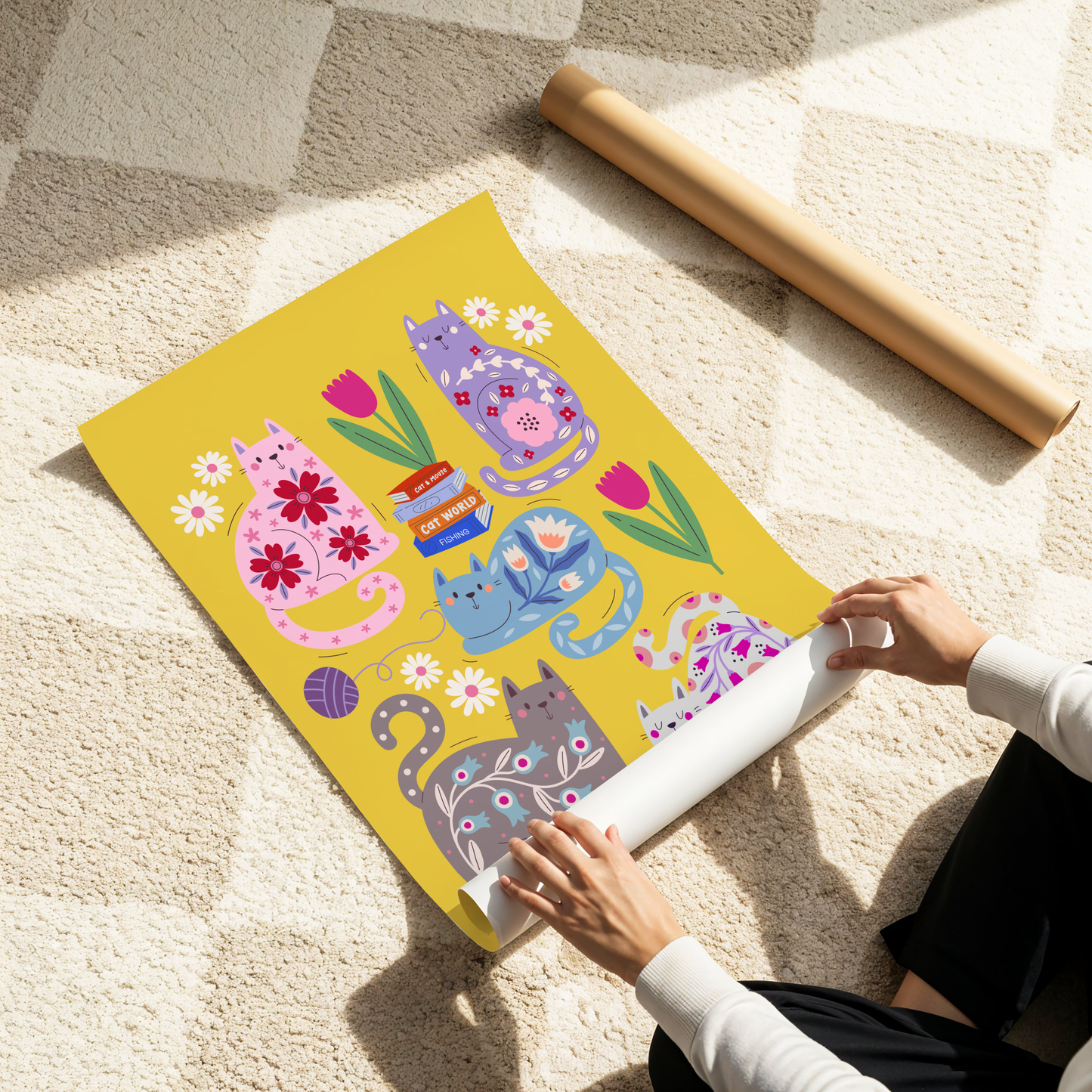 Floral Cat Poster Print