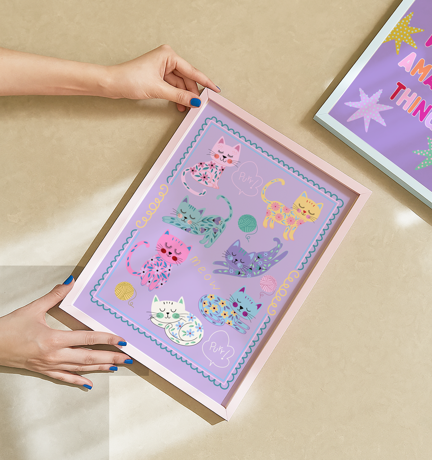 Sleepy Flower Cats Poster Print