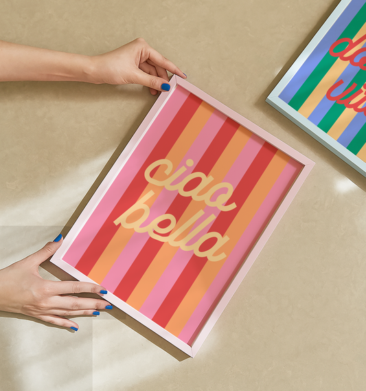 Ciao Bella on Striped Background Poster Print
