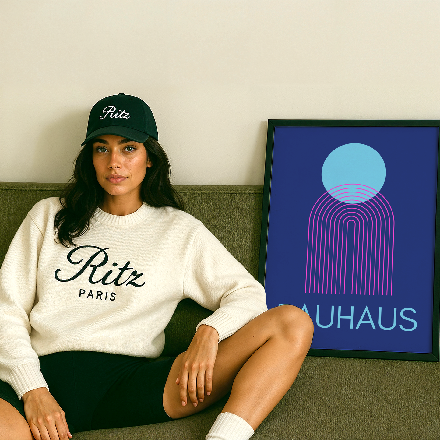 Bauhaus Geometric Poster Print (Blue and Pink)