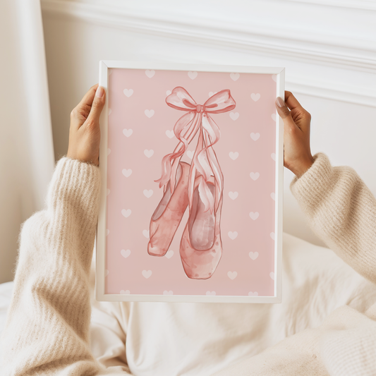 Pink Ballet Slippers and Love Hearts Print