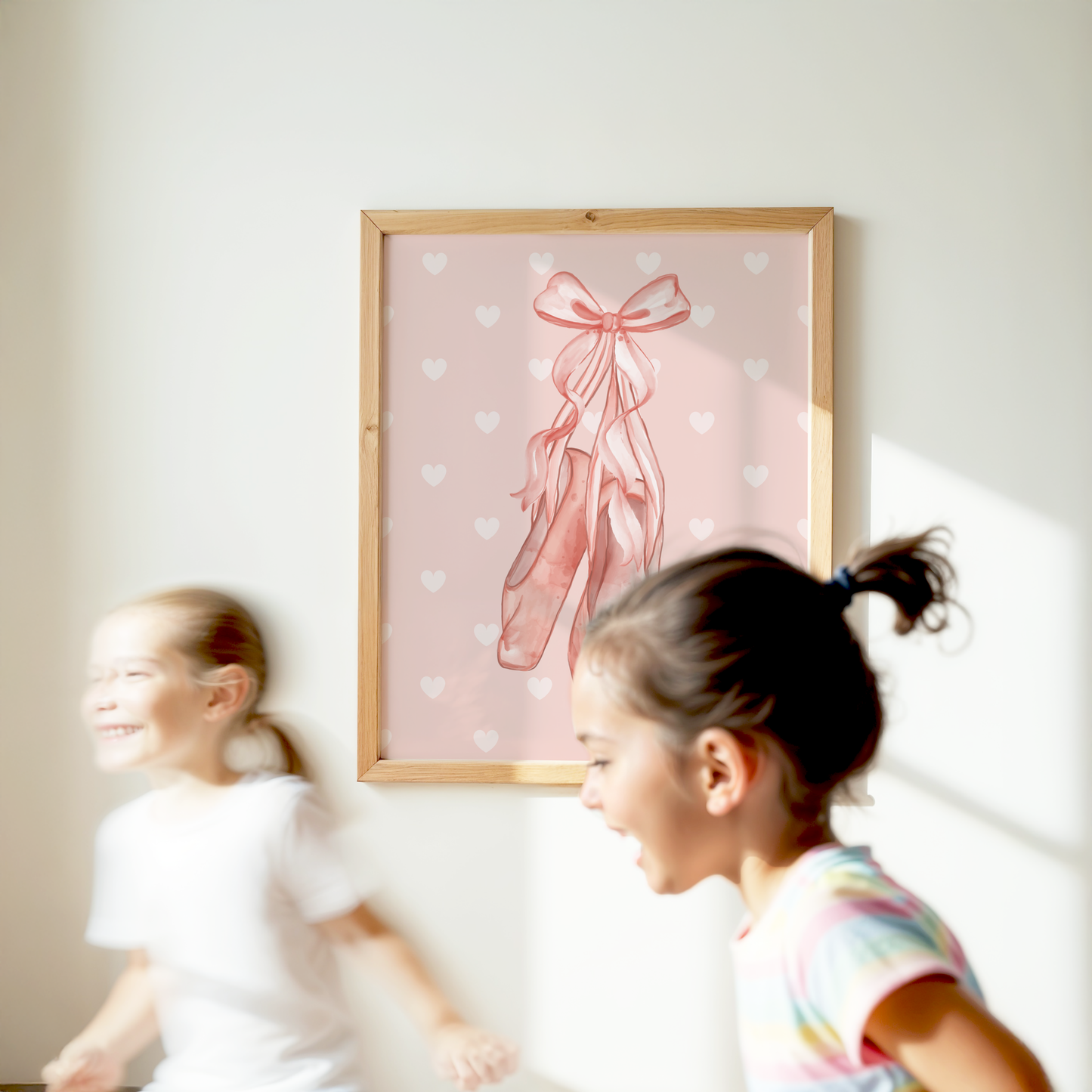 Pink Ballet Slippers and Love Hearts Print