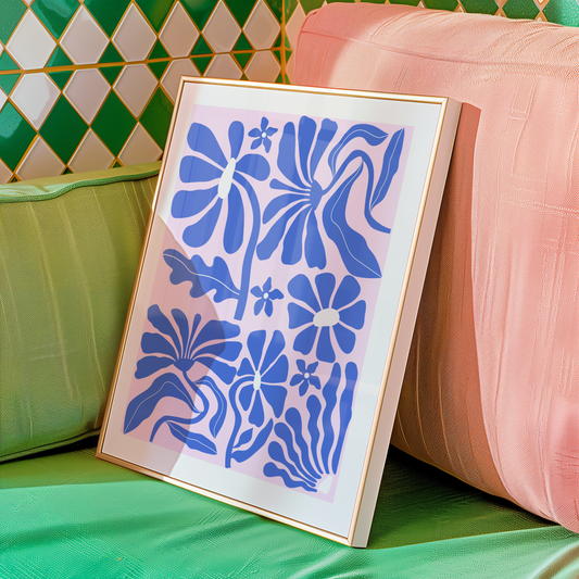 Retro Abstract Flower Botanical (Pink and Blue)