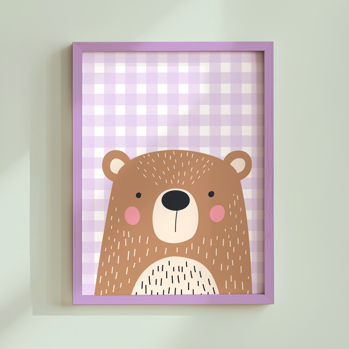 Cute Bear on Gingham Poster Print