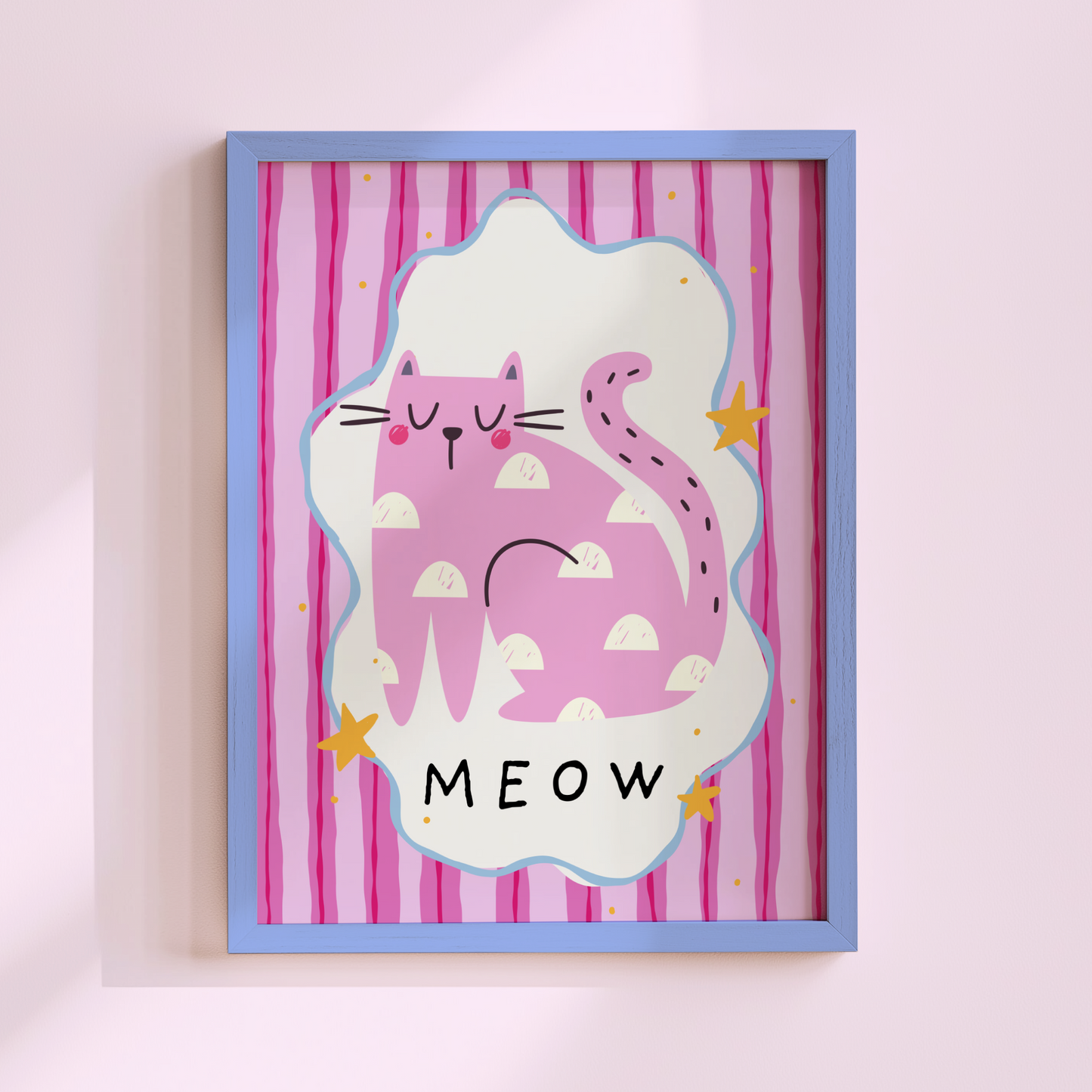 Pink 'Meow' Cat Poster Print