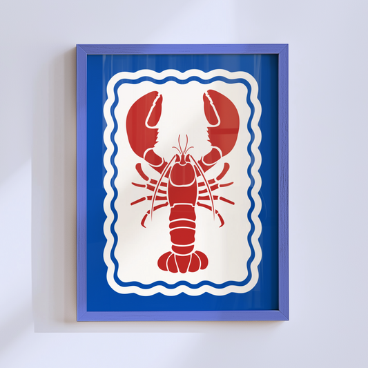 Red Lobster Poster Print (Blue Background)