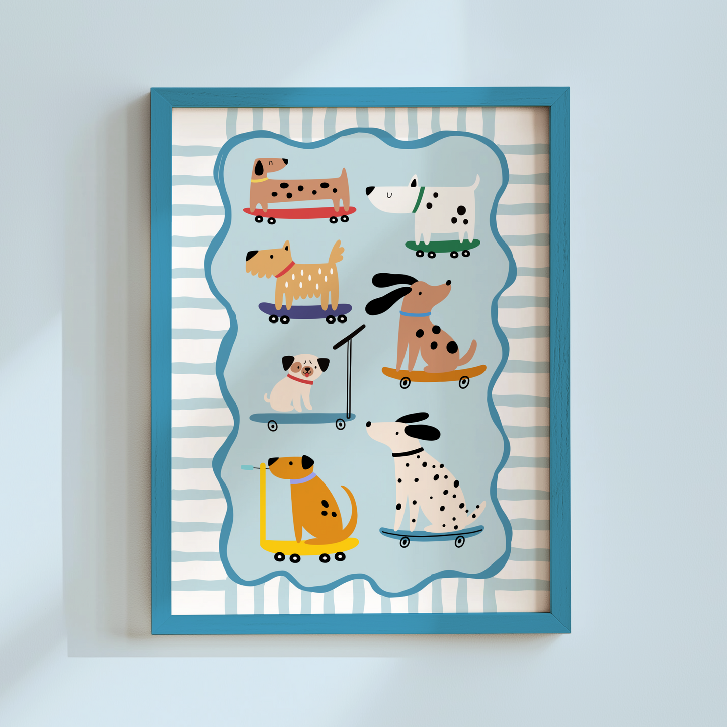 Dogs On Wheels (Blue) Poster Print