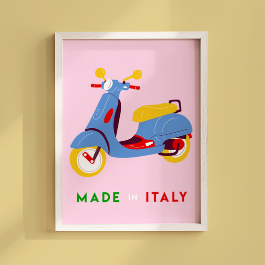 Vespa Made In Italy Poster Print (Pink)