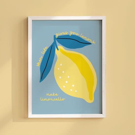 When Life Gives You Lemons, Make Limoncello Poster Print (Blue)