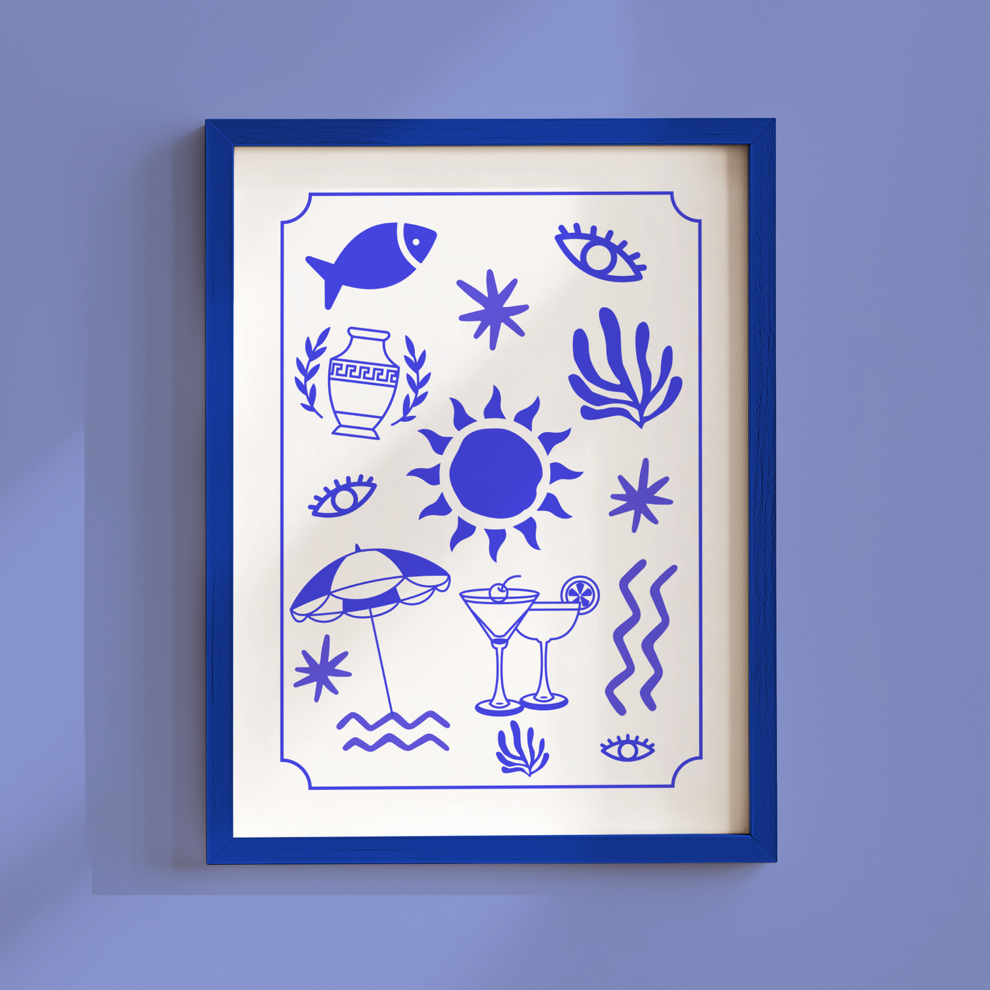 Greek Inspired Summer Motifs Print (Blue and White)