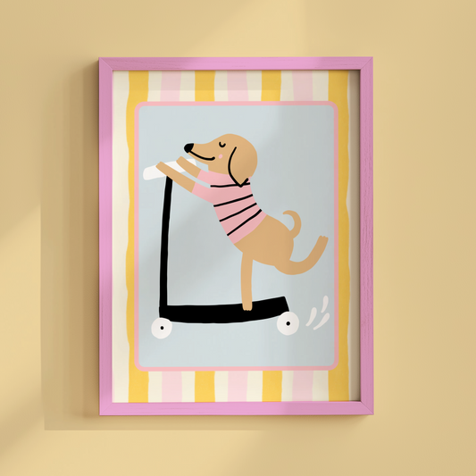 Dachshund on a Scooter Poster Print