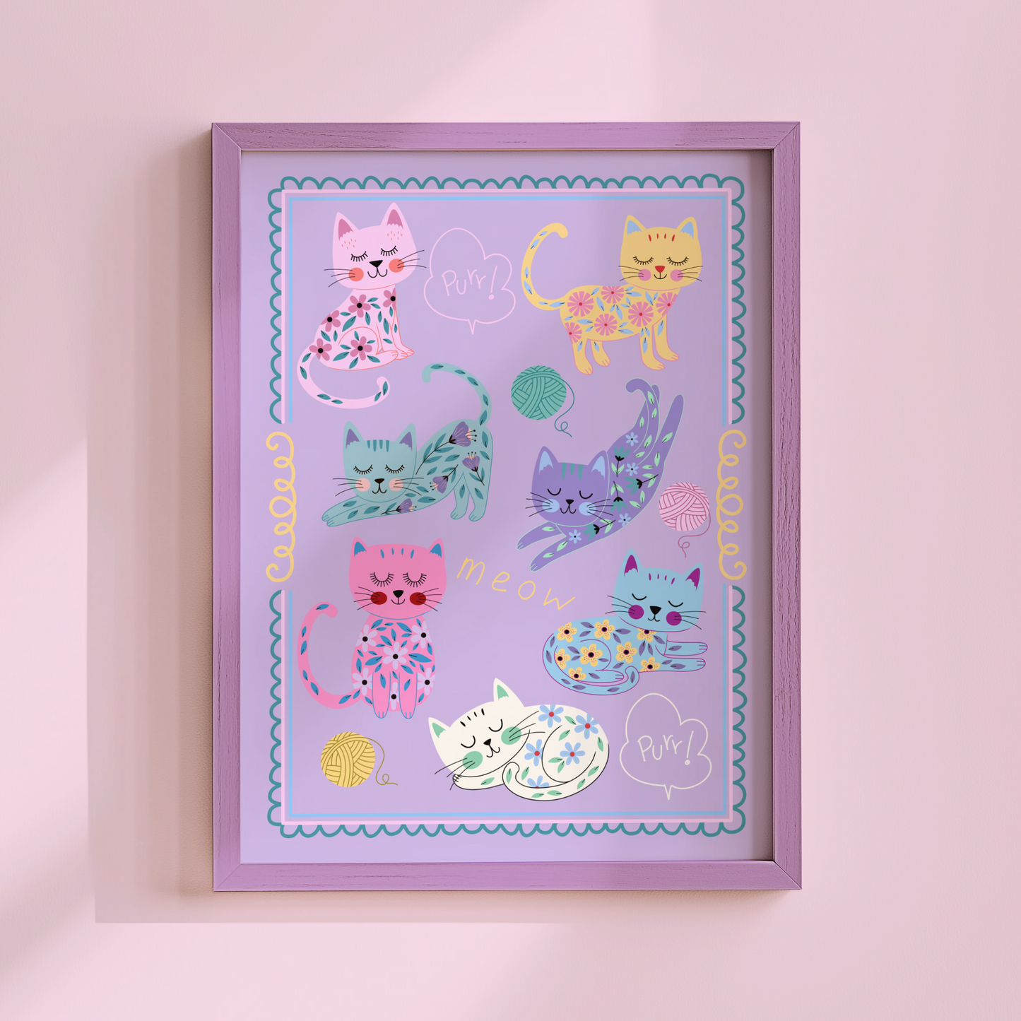 Sleepy Flower Cats Poster Print