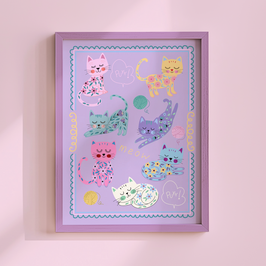 Sleepy Flower Cats Poster Print