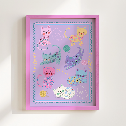 Sleepy Flower Cats Poster Print