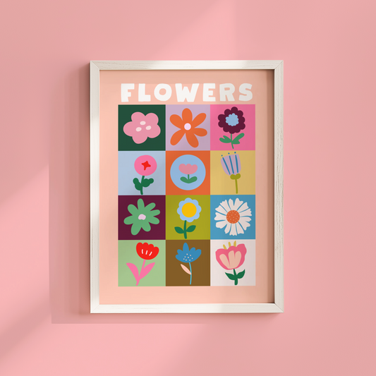 Flowers Patchwork Poster Print