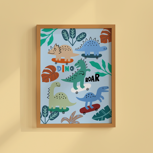Dinosaurs on Skateboards Poster Print