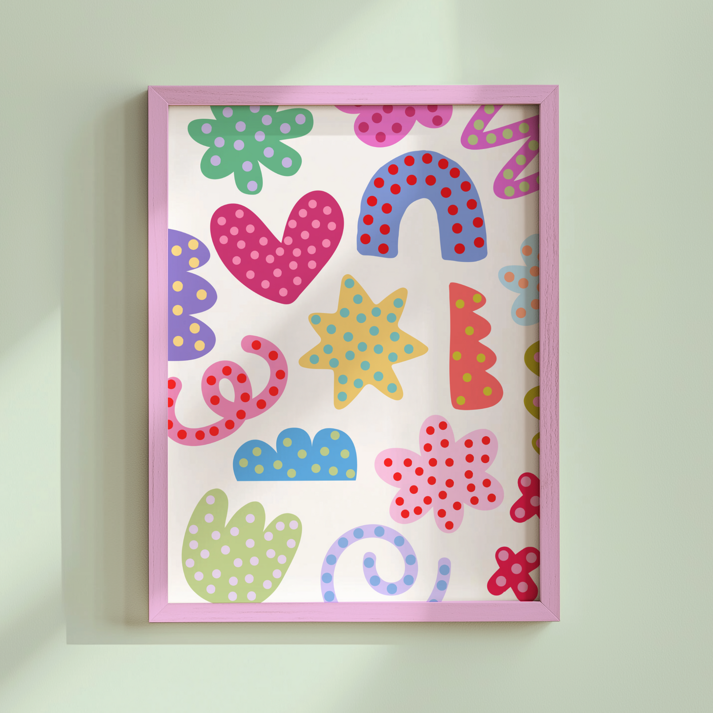 Colourful Abstract Shapes with Polkadots Poster Print