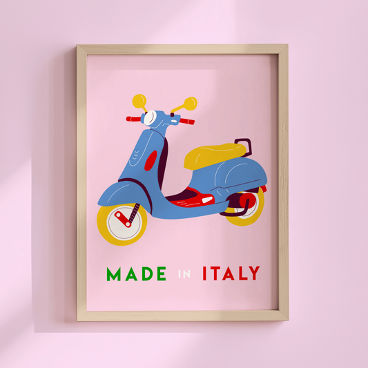 Vespa Made In Italy Poster Print (Pink)