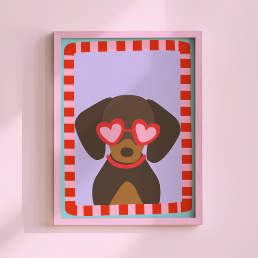 Dachshund with Love Heart Sunglasses Poster Print