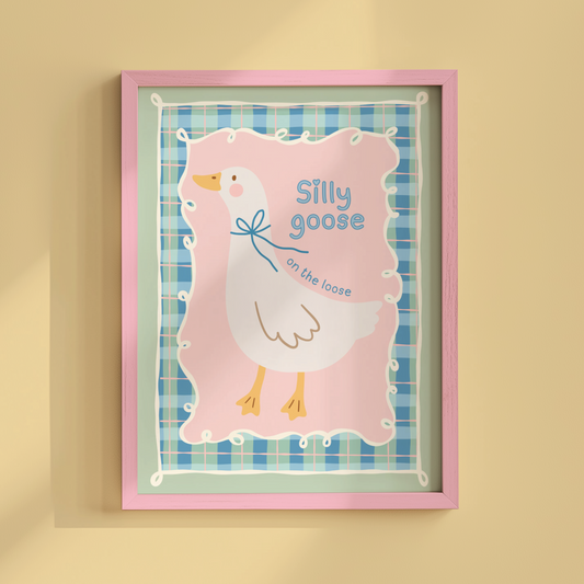 Silly Goose On the Loose with Plaid Border Poster Print