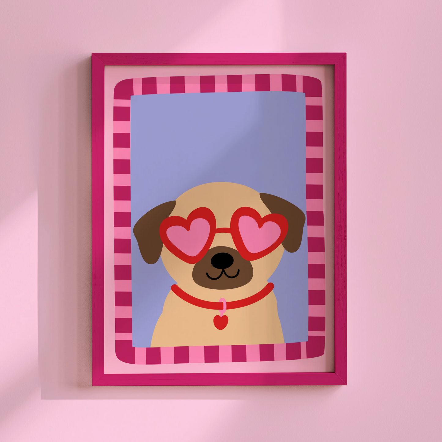 Pug with Love Heart Sunglasses Poster Print