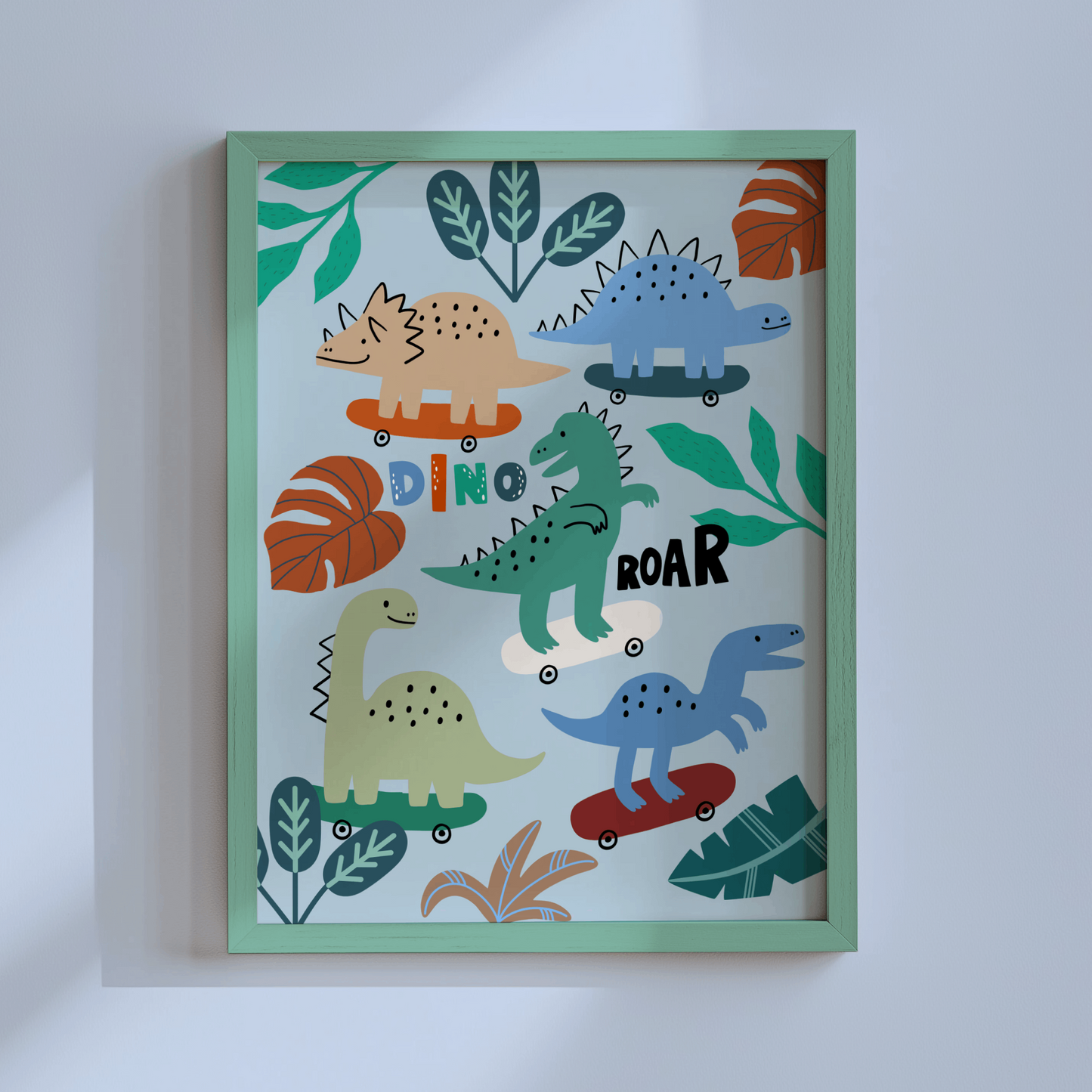 Dinosaurs on Skateboards Poster Print