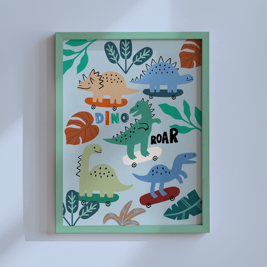 Dinosaurs on Skateboards Poster Print