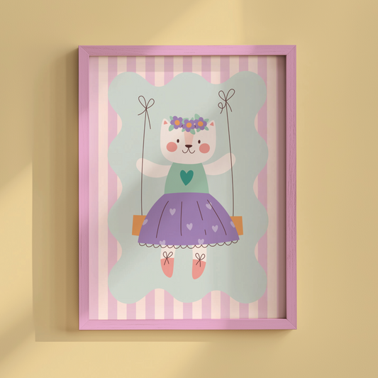 Cat on Swing Poster Print