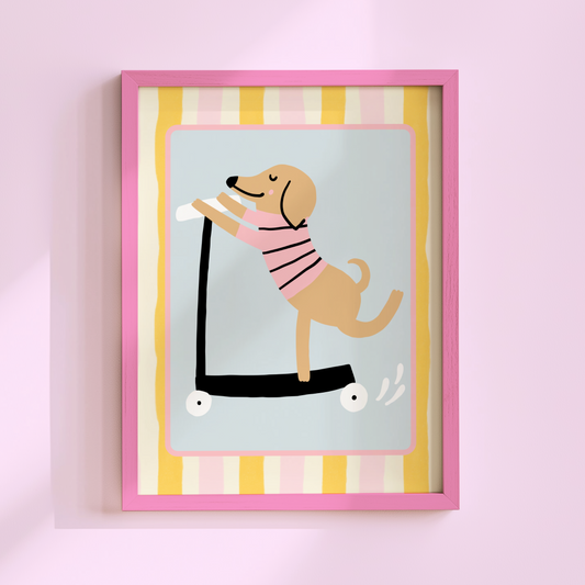 Dog on a Scooter Poster Print
