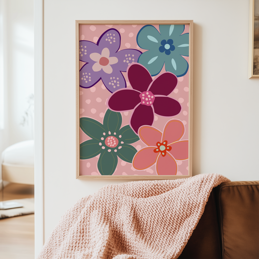 Colourful Abstract Flowers Print