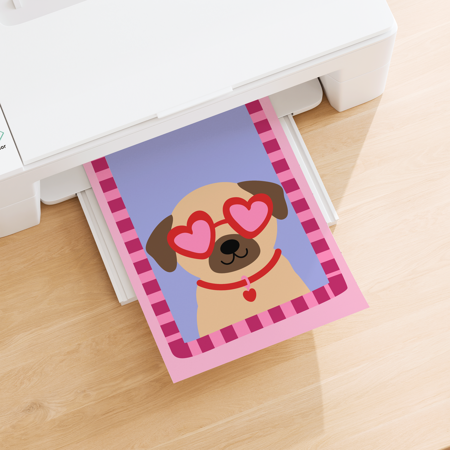 Pug with Love Heart Sunglasses Poster Print
