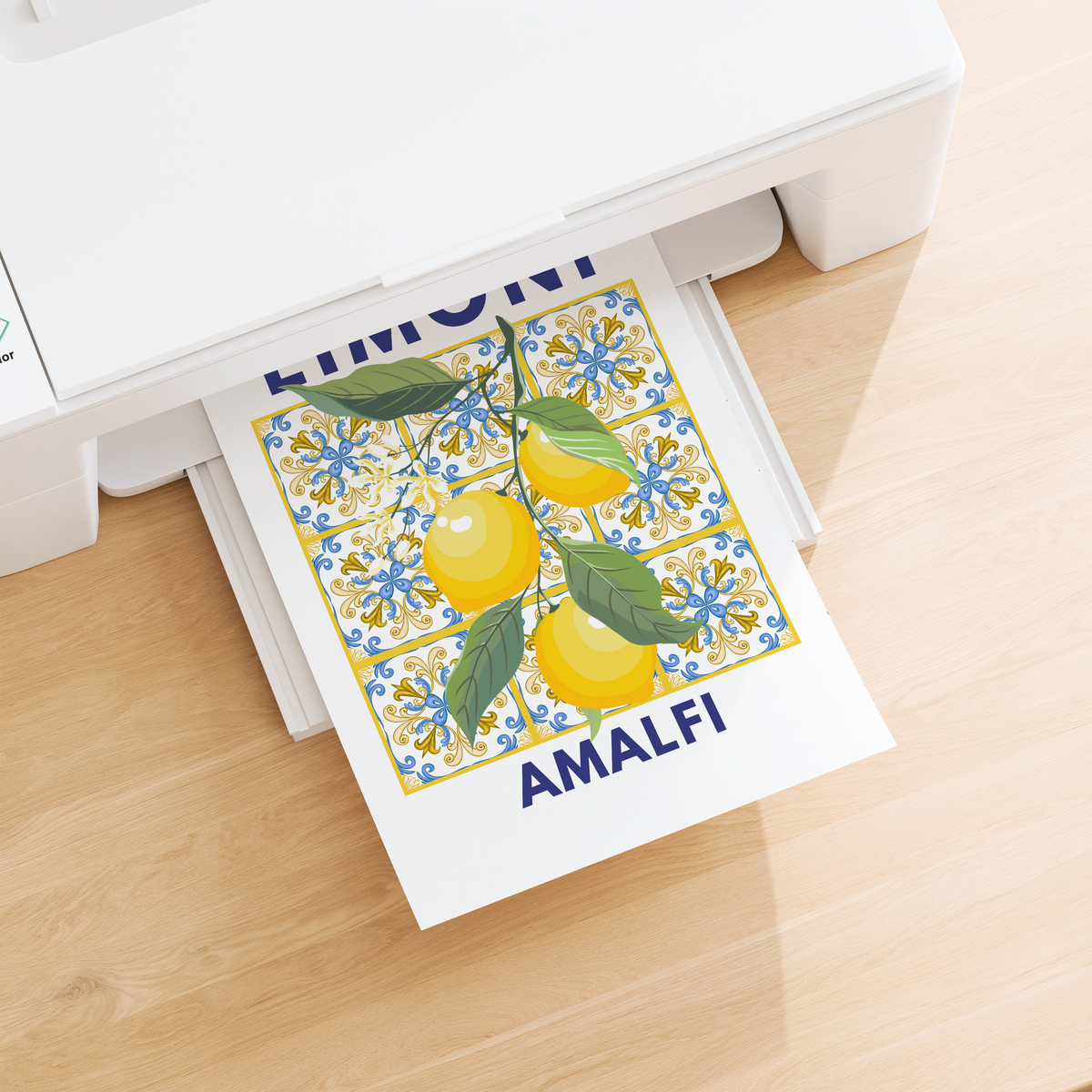 Limoni Amalfi Lemon Branch on Mosaic Tiles Poster Print