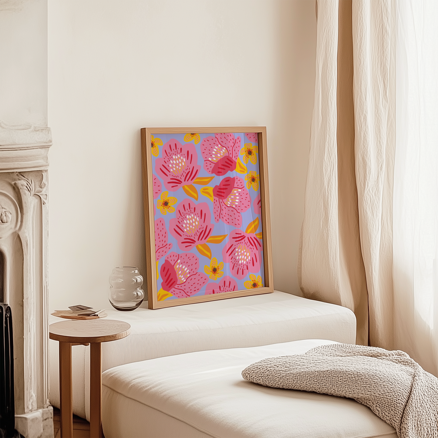 Pink & Yellow Floral Poster Print