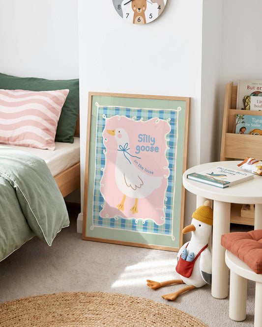 Silly Goose On the Loose with Plaid Border Poster Print